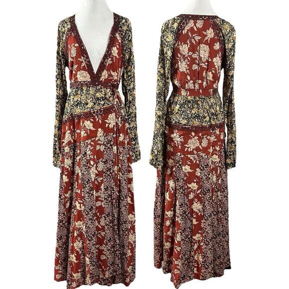 Free People Tilda Maxi Wrap Dress Neutral Small Western Bohemian Fall Witchy NWT - Picture 8 of 15